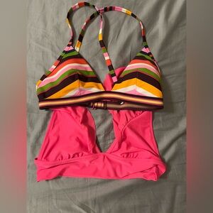 Multicolor Striped Bikini Top and Pink Bottom